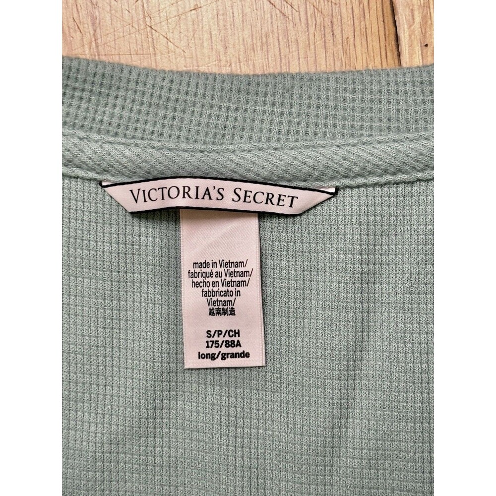 Victoria’s Secret Women’s Waffle Knit Long Sleeve Henley Shirt Mint Green Size S - Picture 5 of 13